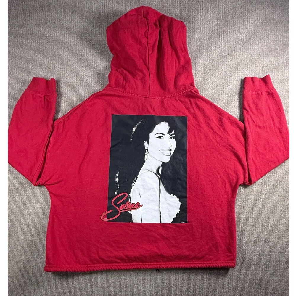 Selena Quintanilla Official Red Quarter Zip Cropped Hoodie Graphic Back Large